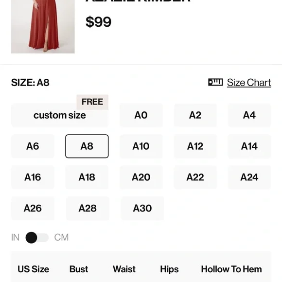 Azazie Kimber - Chiffon
Terracotta • A8
Never worn - Picture 5 of 5